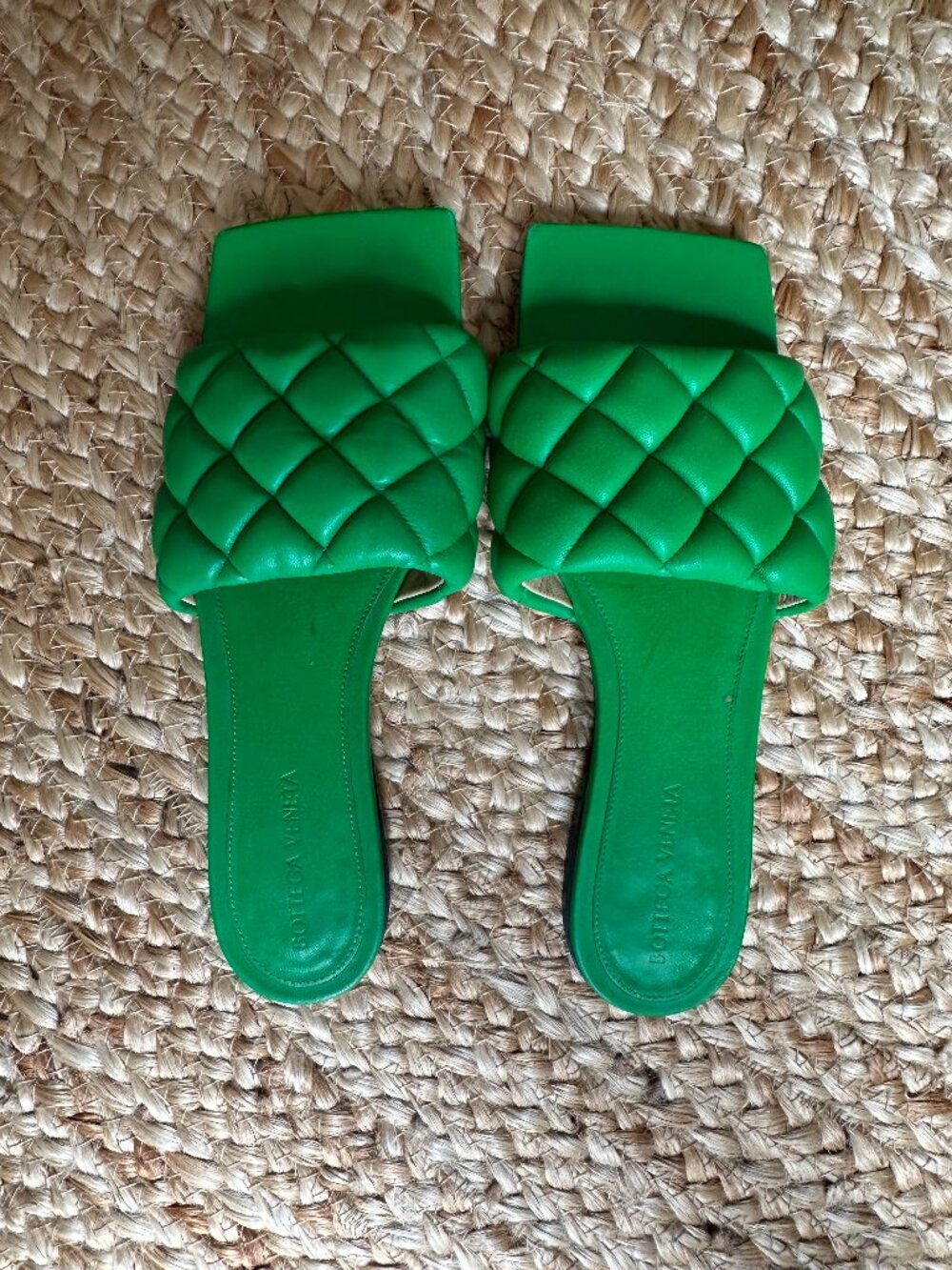 Bottega Veneta Lido Intrecciato Green Leather Slides Size 38